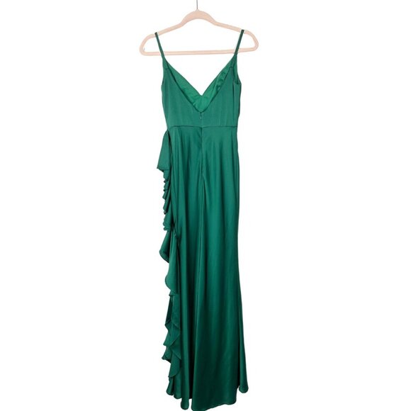 Mac Duggal Satin Ruffle Gown Emerald 0 #8619 - Picture 6 of 9